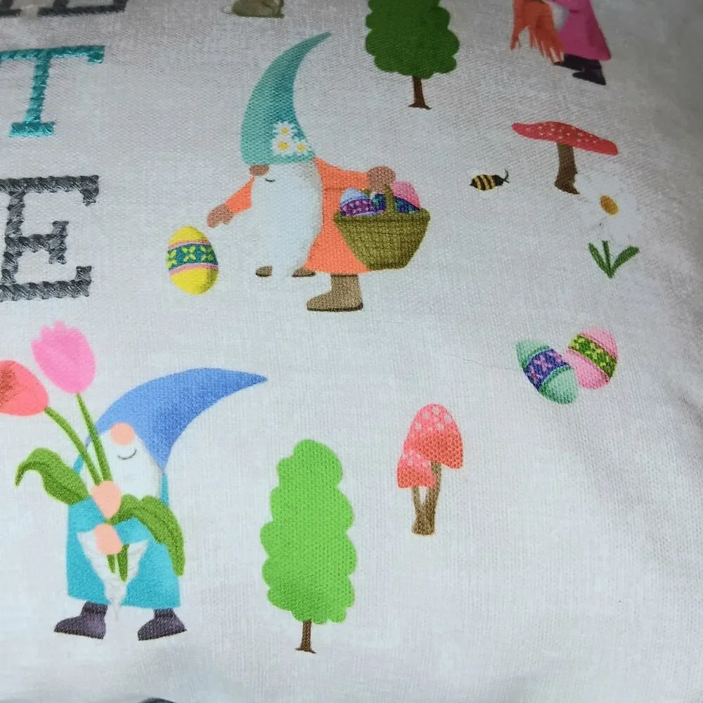 Isaac Mizrahi Gnome Sweet Gnome Feather Pillow Spring Easter Flowers Mushrooms